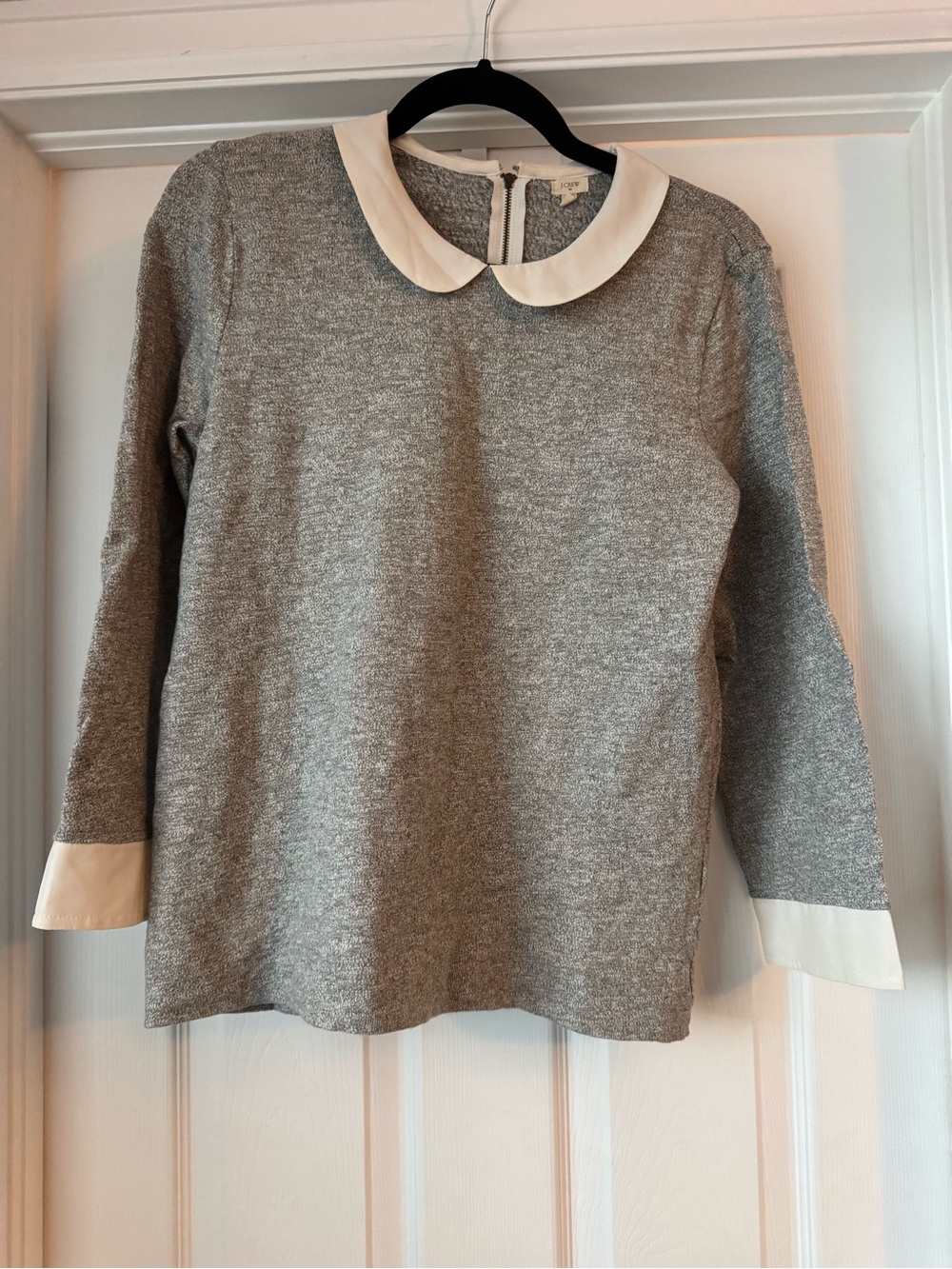J. Crew Gray Knit Top with White Peter Pan Collar